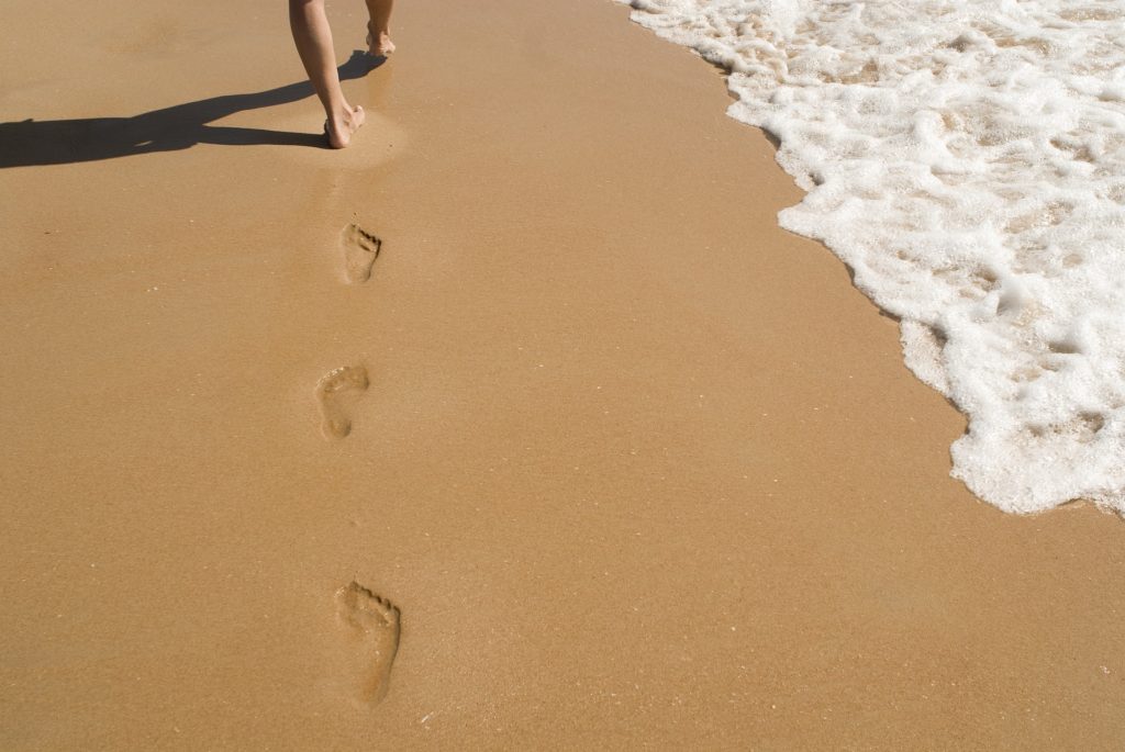 12 Monthly Steps to Better Health. Footprints in the sand
