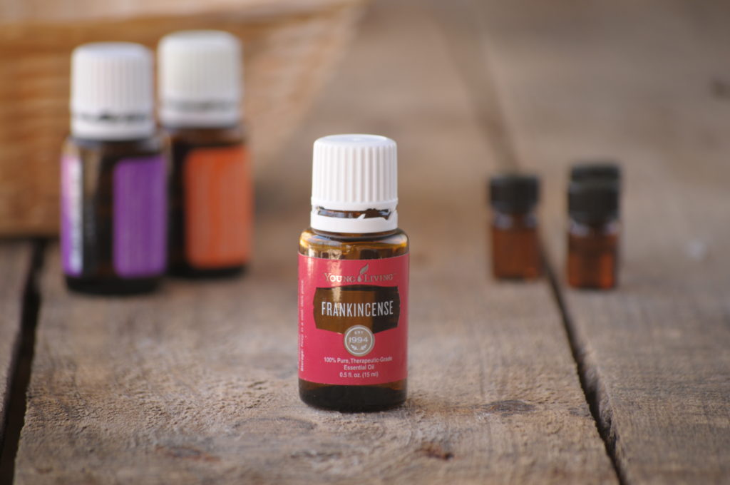 Powerful essential oils for everyday. A bottle of Frankincense essential oil.