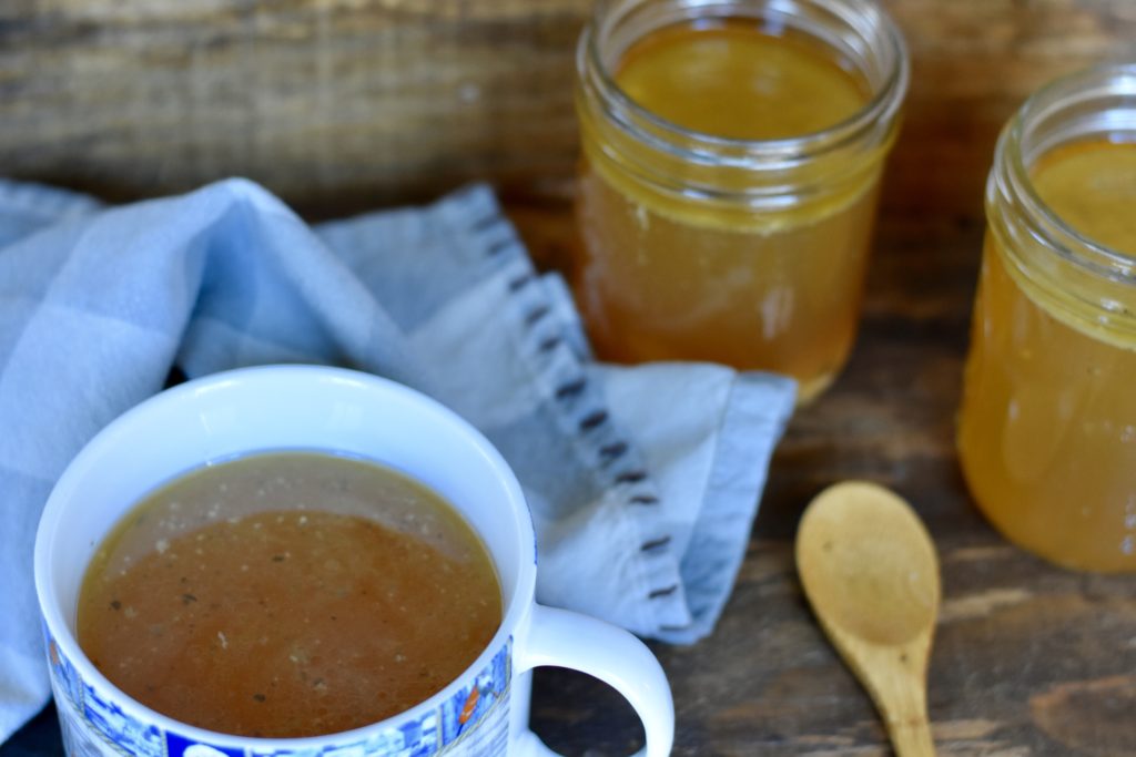 Ancient health tonic still powerful today; chicken broth in a mug.