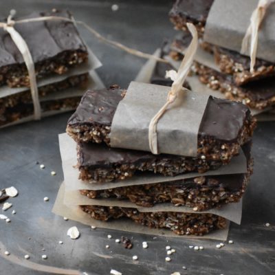 A stack of chocolate mint granola bars.