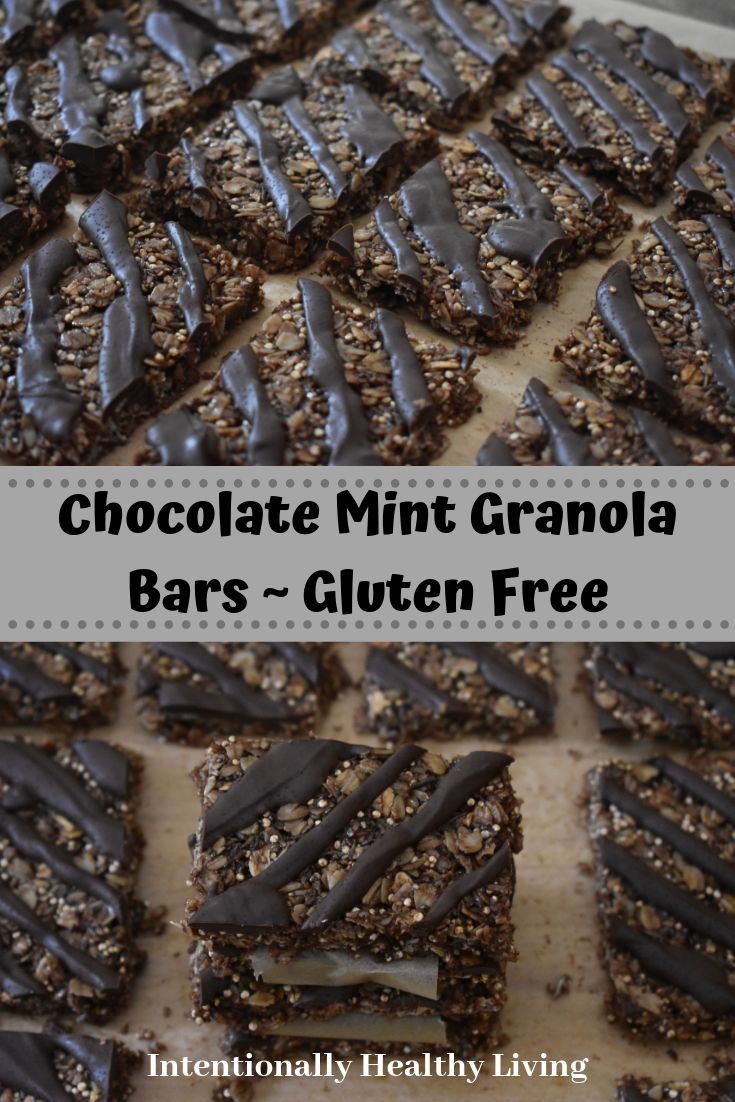 Gluten Free Chocolate Mint Granola Bars.  Nutrient dense recipe at Intentionally Healthy Living.