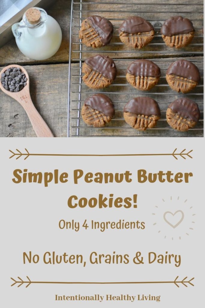 Grain Free Peanut Butter Cookies that are gluten free and easy to prepare.  Recipe at Intentionally Healthy Living.