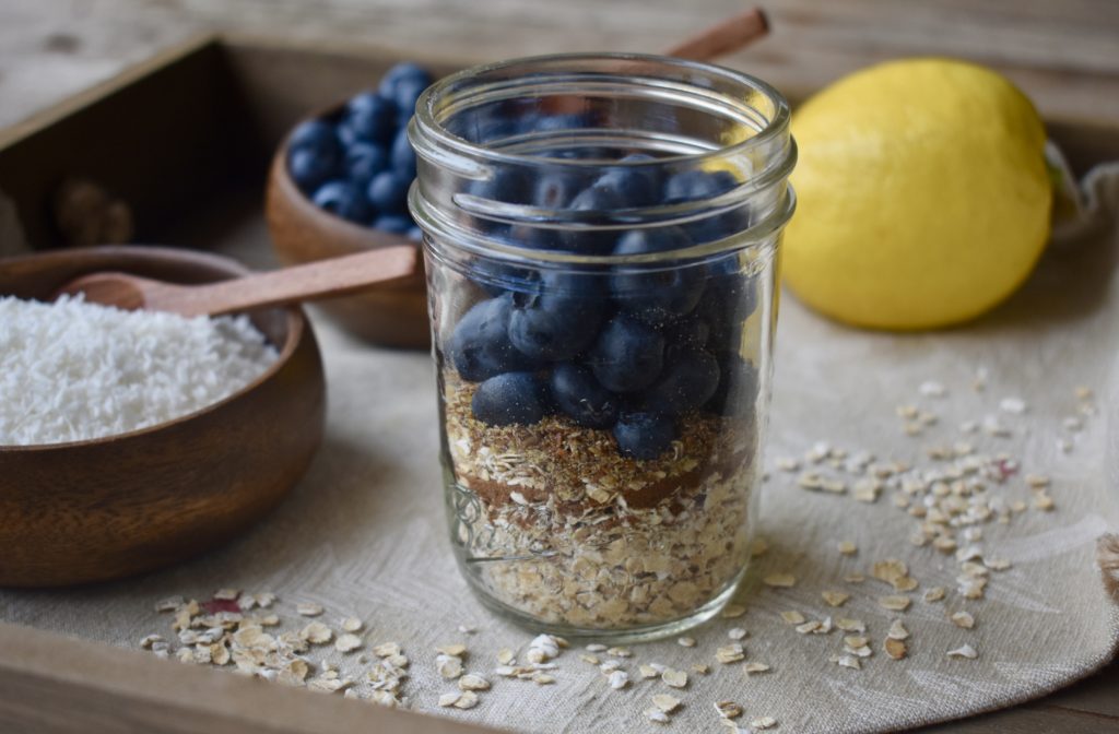 DYI Oatmeal Breakfast Cups with blueberries and lemon juice.
