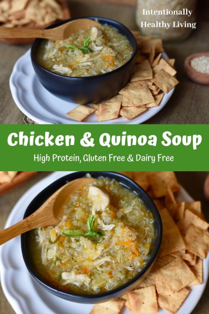 Chicken and Quinoa Soup.  Recipe at Intentionally Healthy Living. #glutenfree #nutrientdense #grainfree #dairyfree #cleaneating #soup