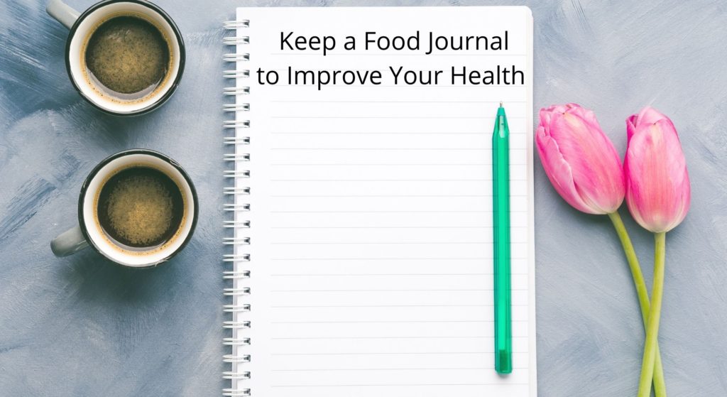 Food Journaling and Your Health with a open blank journal and green pen.