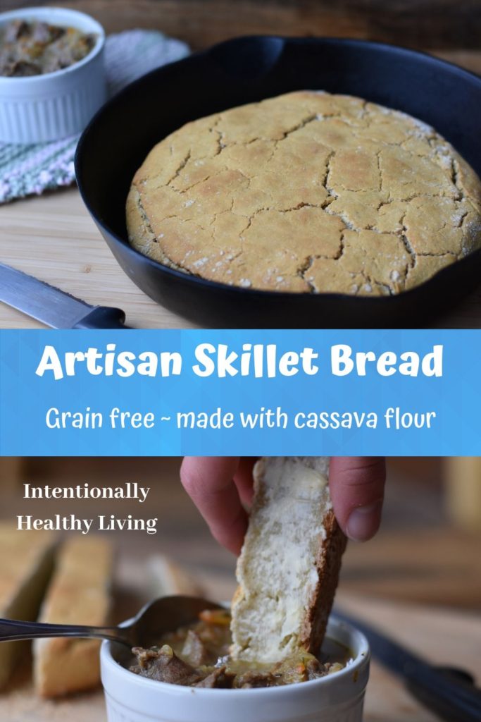 Grain Free Artisan Skillet Bread.  #grainfree #glutenfreebread #skilletbread #cleaneating #paleo
#dietrestrictions