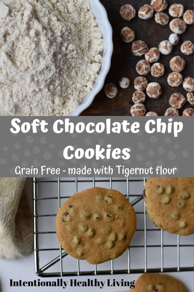 Grain Free Soft Chocolate Chip Cookies. #glutenfreecookies #grainfreecookies #chocolatechipcookies #cleaneating #tigernutflour
