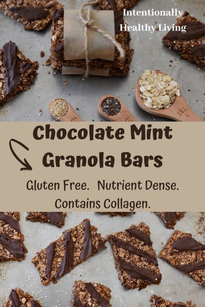 Gluten Free Chocolate Mint Granola Bars. #glutenfree #healthysnacks #highprotein #nutrientdense #cleanliving #notreenuts