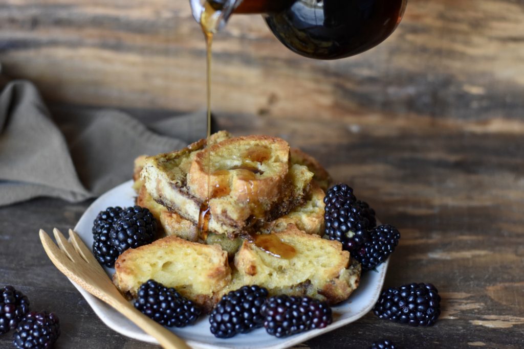 Cinnamon Baked French Toast - Grain Free with maple syrup.