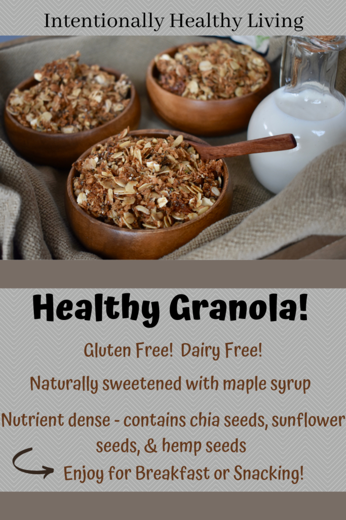 Gluten Free Maple Granola #cleanliving #glutenfreebreakfast #chiaseeds #omega3's #nutritious #lowsugargranola #naturallysweeteend
