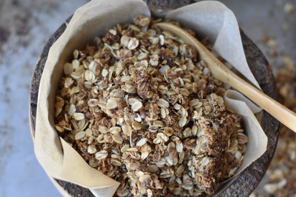 Amazing Gluten free granola in a large bowl.