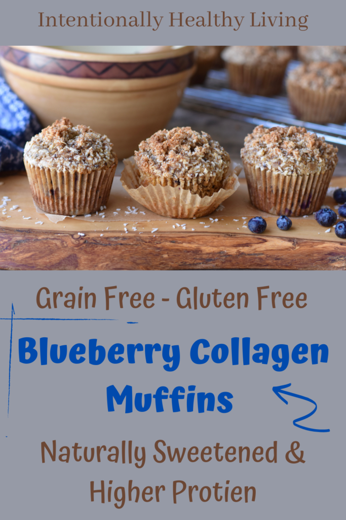 Grain Free Blueberry Collagen Muffins #grainfree #glutenfree #cleaneating #healthyliving #grassfedcollagen #lowinflammation #notreenuts #dairyfree