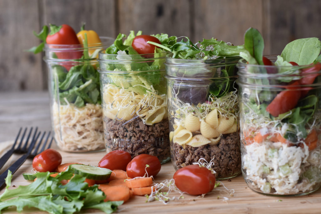 Paleo Jar Salads in a row.