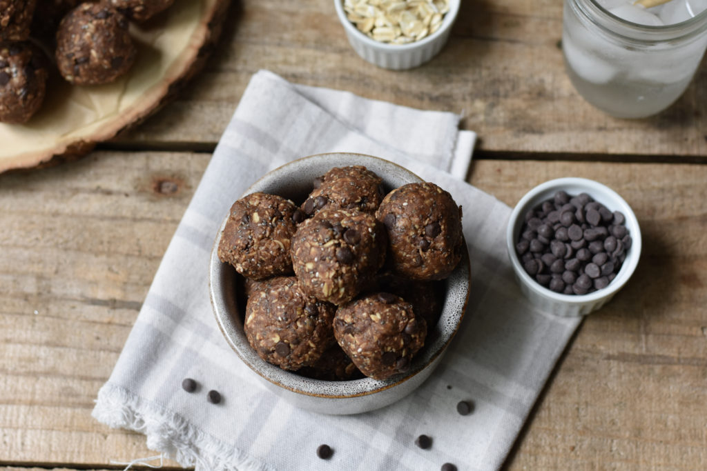 Peanut Butter Cacao Energy Balls in a bowl.