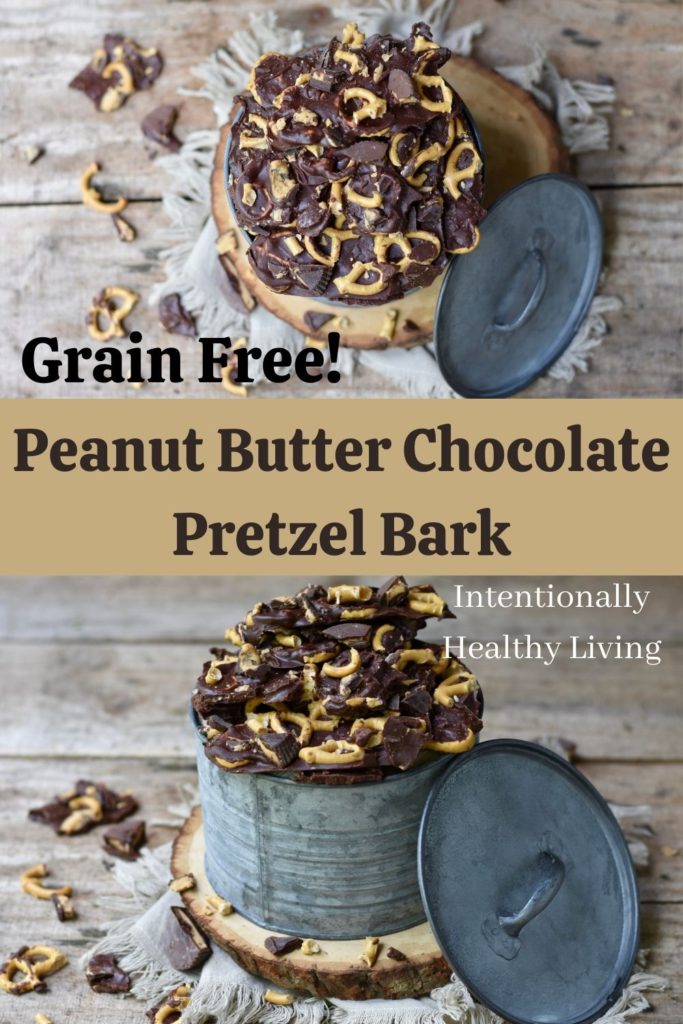 Healthy Peanut Butter Chocolate Pretzel Bark Grain Free #glutenfree #healthyholidays #christmasfood #newyearseve #thanksgiving #healthyliving #cleaneating #foodallergens 