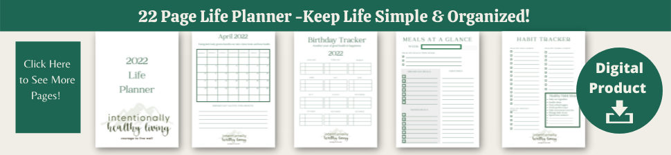 Five pages from an Intentionally Healthy Living Life Planner.