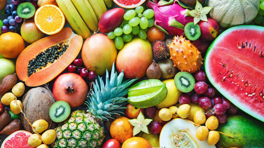 Choose your fruit wisely photo with watermelon, grapes, pineapples, mango, papaya, bananas, starfruit, lemons and grapefruit.