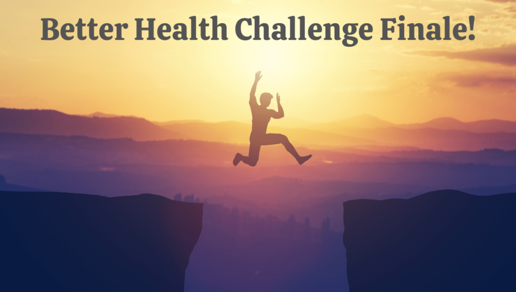 12 monthly steps to better health with the image of a person jumping over a gap from one rock to another.