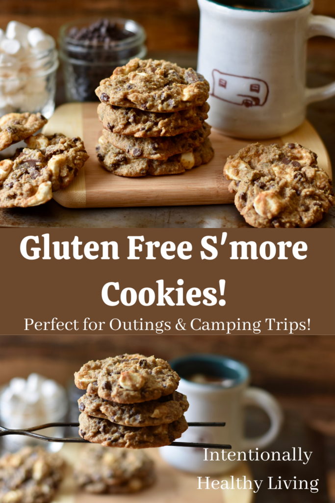 Gluten Free S'more Cookies #glutenfreedesserts #rvlife #camping #foodallergens #cleaneating #tigernutflour #healthydesserts #campfire #familyholidays #lakelife #campingfood 